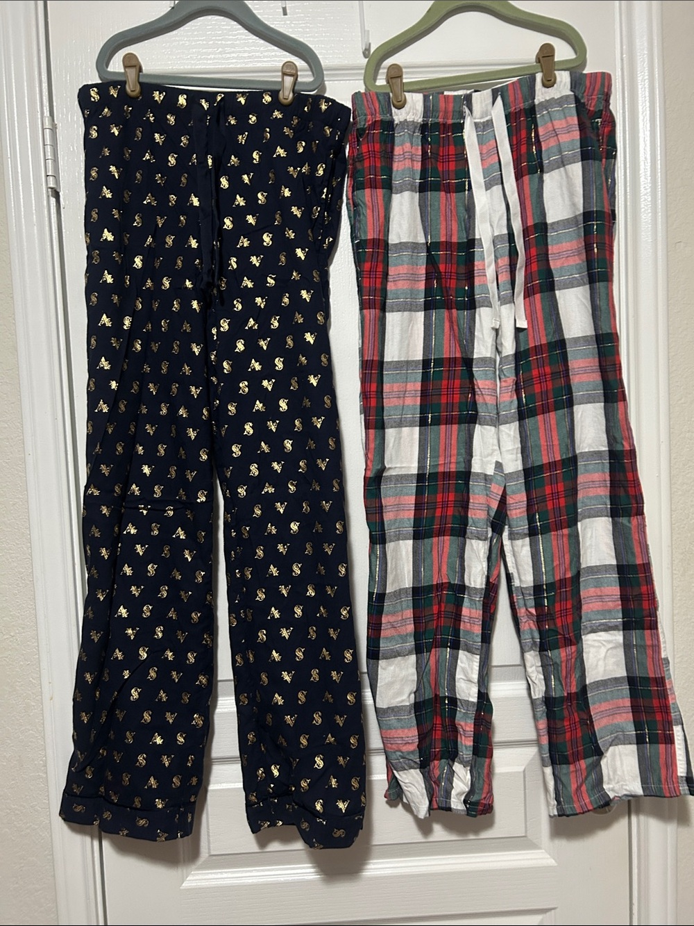 Victoria's Secret Navy with Gold Foil & Red Green Plaid Pajama Pants